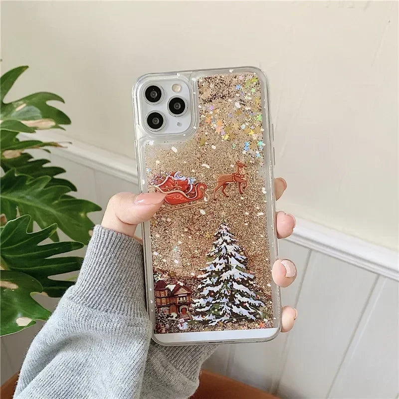 Custodia Natalizia con Glitter Liquidi per Smartphone
