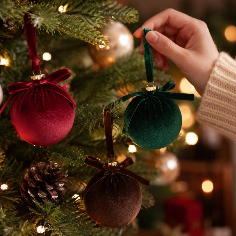 Set Palline Natale Velluto con Fiocchi