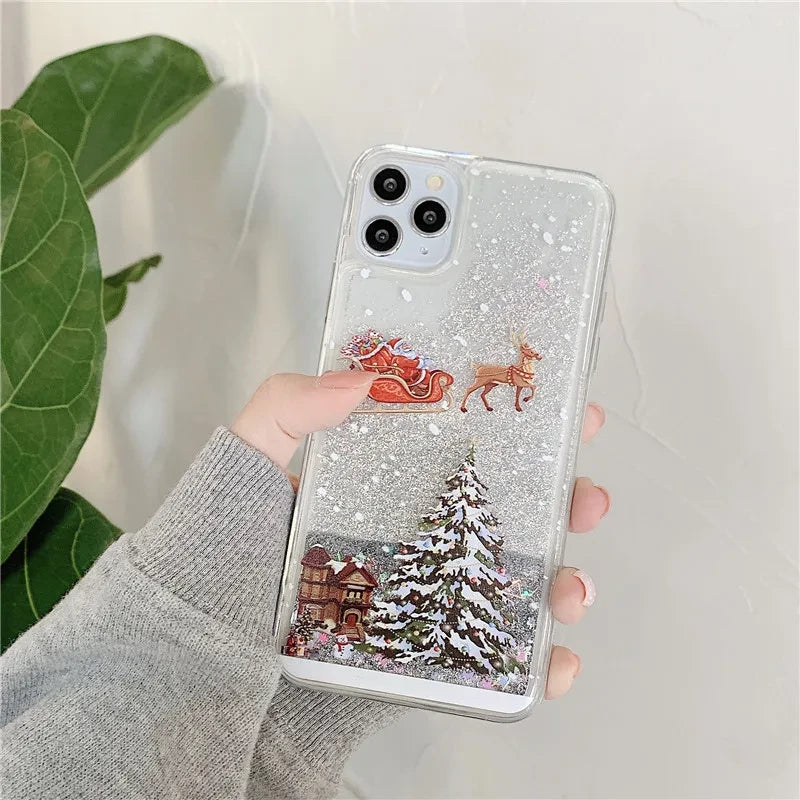 Custodia Natalizia con Glitter Liquidi per Smartphone