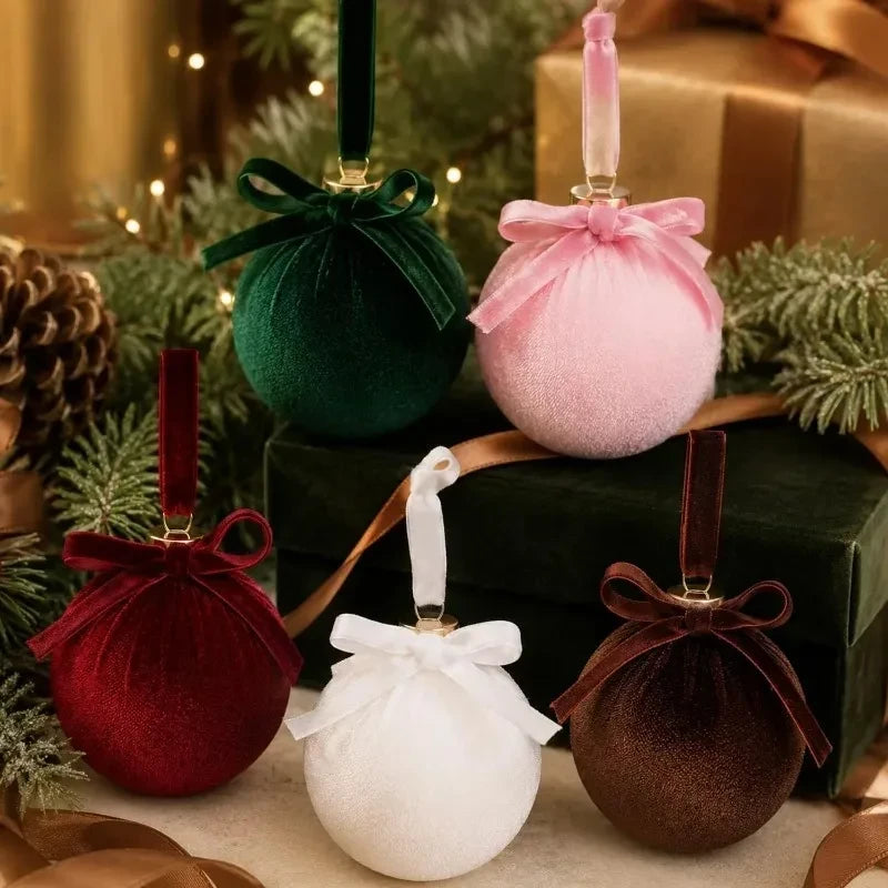 Set Palline Natale Velluto con Fiocchi