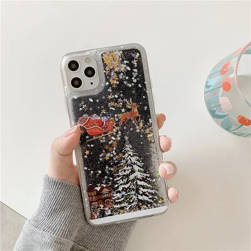Custodia Natalizia con Glitter Liquidi per Smartphone