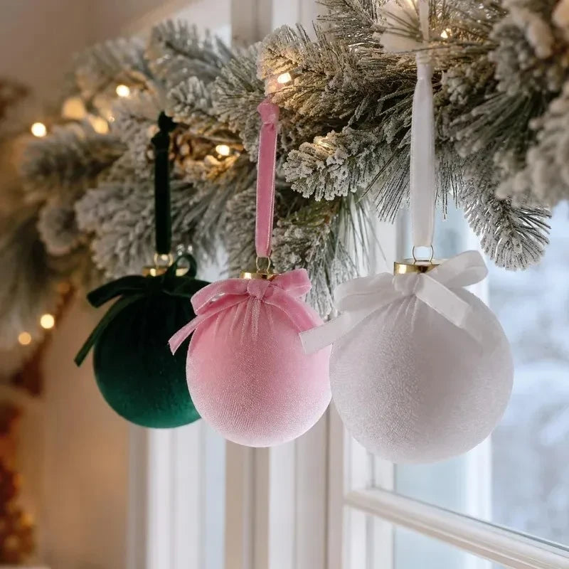Set Palline Natale Velluto con Fiocchi