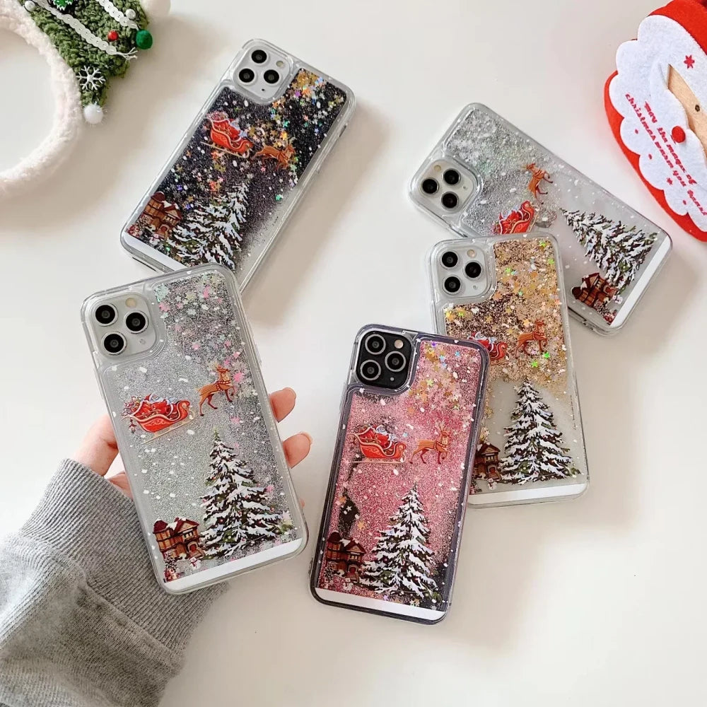 Custodia Natalizia con Glitter Liquidi per Smartphone