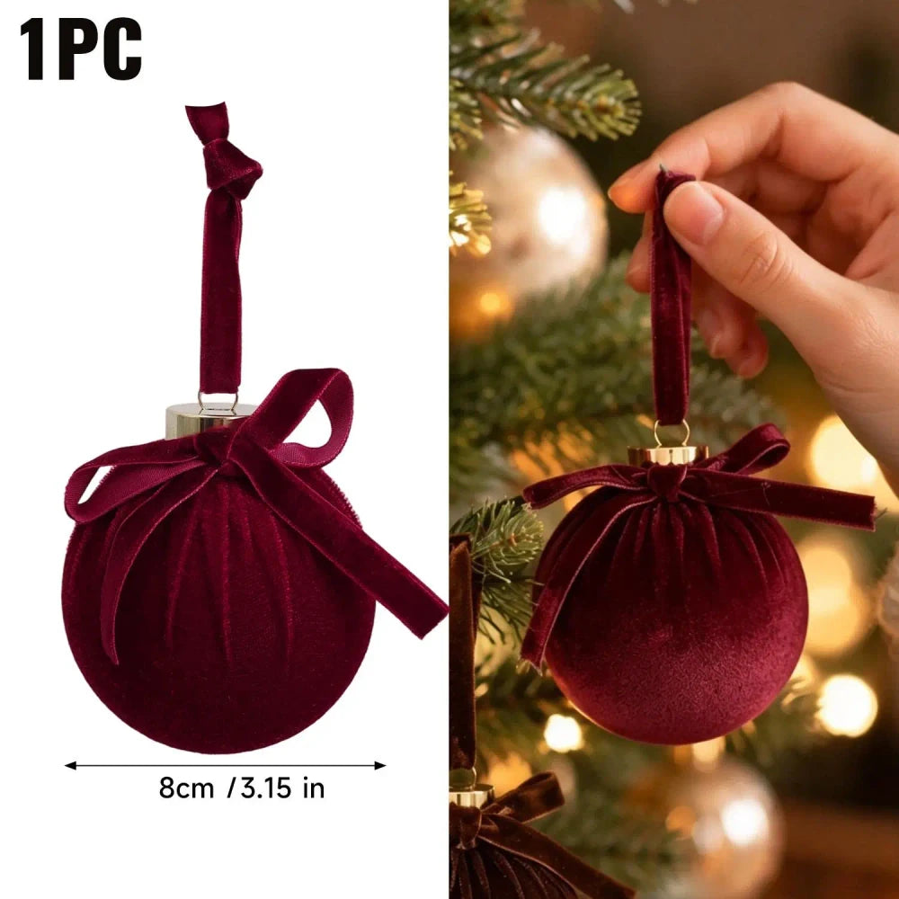 Set Palline Natale Velluto con Fiocchi